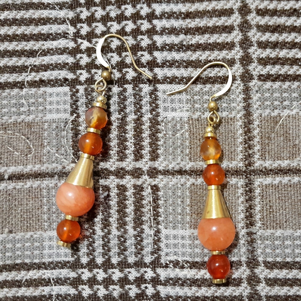 Handmade Orange Jade + Carnelian Beaded Earrings